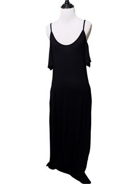 Studio K. Women's S Small Open Shoulder Maxi Dress w. Pockets Thin Straps Black